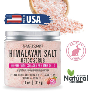 Himalayan Salt Body Scrub with Collagen and Stem Cells - Natural Exfoliating Salt Scrub & Body and Face Souffle helps with Moisturizing Skin, Acne, Cellulite, Dead Skin Scars, Wrinkles